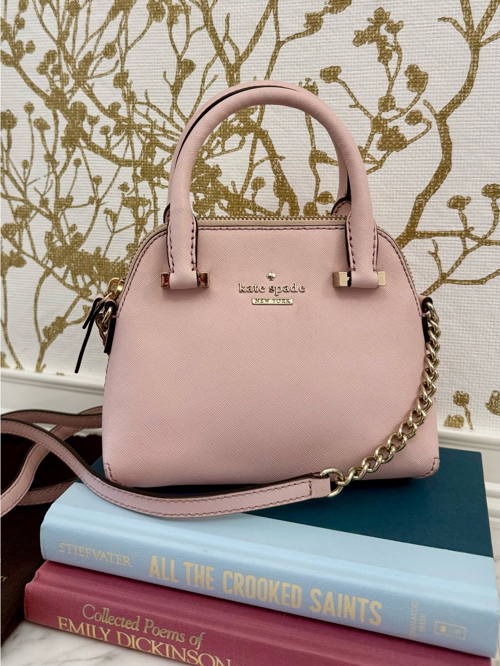 Kate Spade New York Pink Mini Maise Tote Crossbody Satchel Dome Leather Chain